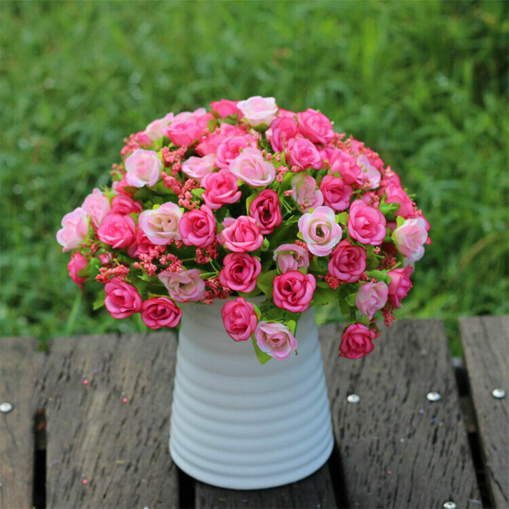 21 Heads Artificial Rose Bud Fake Silk Flowers Bouquet Wedding Party Home Decor