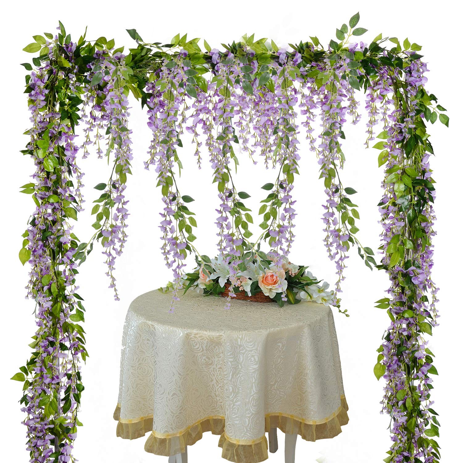 Lvydec Wisteria Artificial Flowers Garland, 4 Pcs Total 28.8ft Artificial Wis…