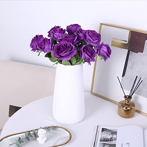 JUSTOYOU 10 PCS Artificial Roses Flowers, Realistic Blossom Roses, Real Touch