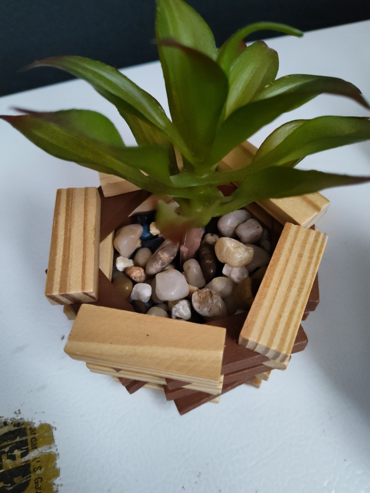 3 Fake Succulents in Homemade Wooden Planters