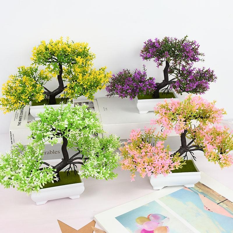 Artificial Bonsai Tree Small Potted Plant Fake Flowers Home Table Decor Gift