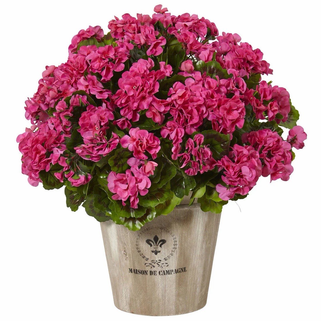 22” Artificial Geranium in Farmhouse Planter UV Resistant (Indoor/Outdoor)