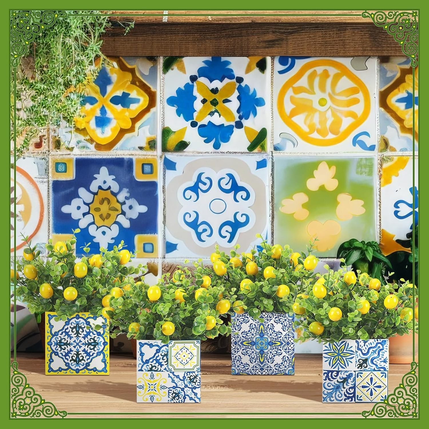 Amalfi Coast Blue Tile Lemon Centerpiece Decor for Weddings & Parties (8 Sets)