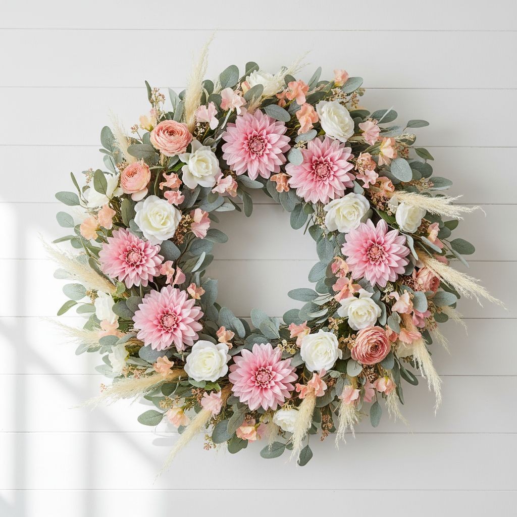 Pink Dahlia Stem Faux Flower 24 Inch 5 Inch Bloom Soft Pink Artificial Dahlia We