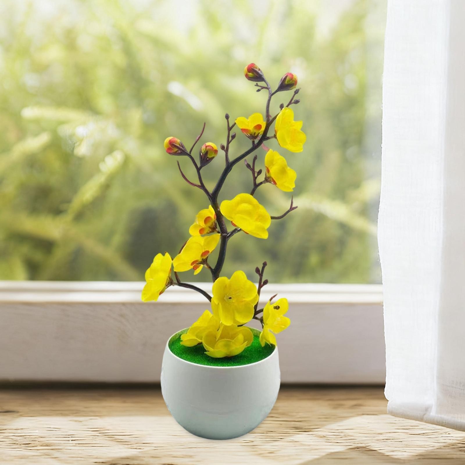 Artificial Potted Flowers Faux Plum Blossom Bonsai for Office Home Farmhouse