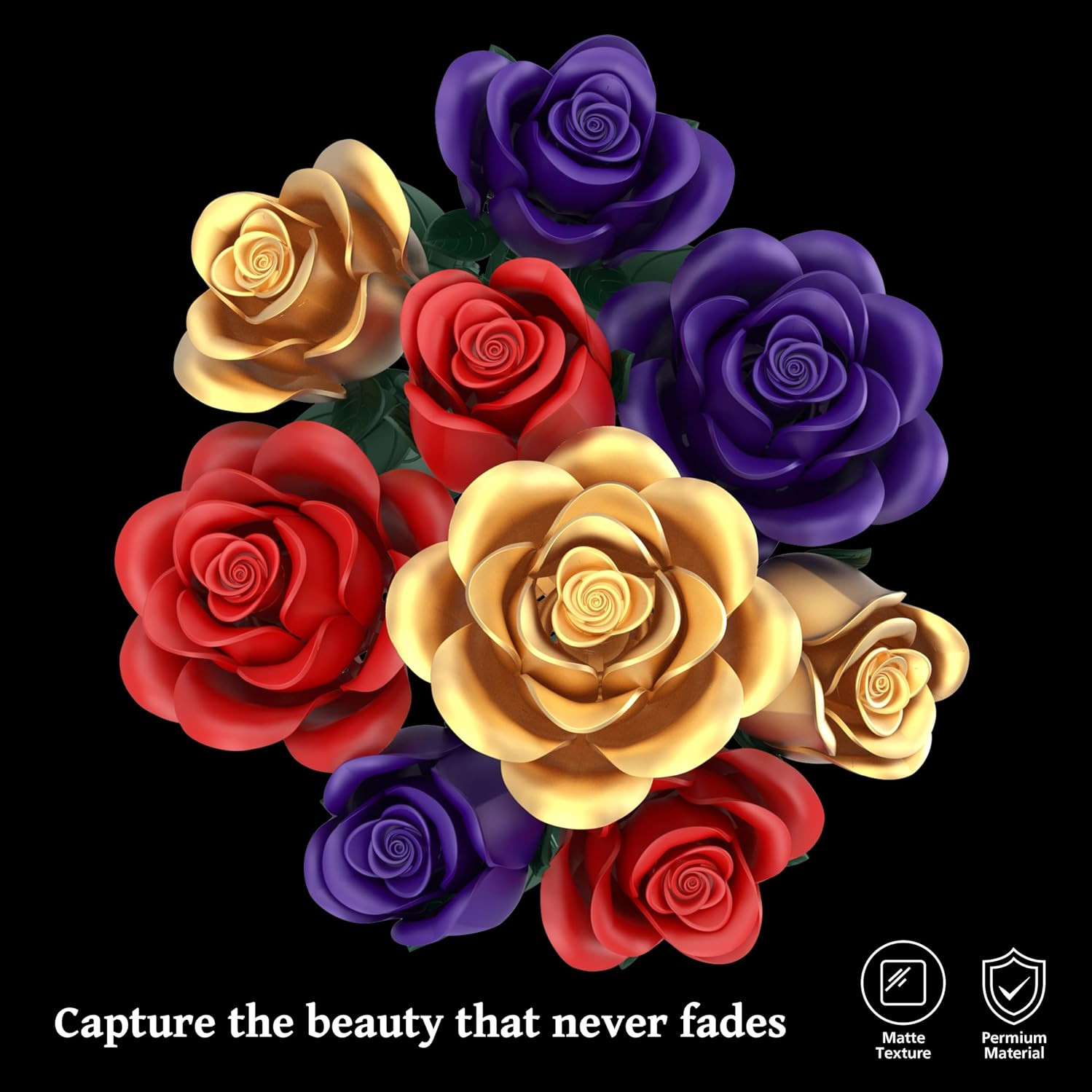 Rose Bouquet Flowers Building Set, 501Pcs Red Purple Golden Roses Artificial