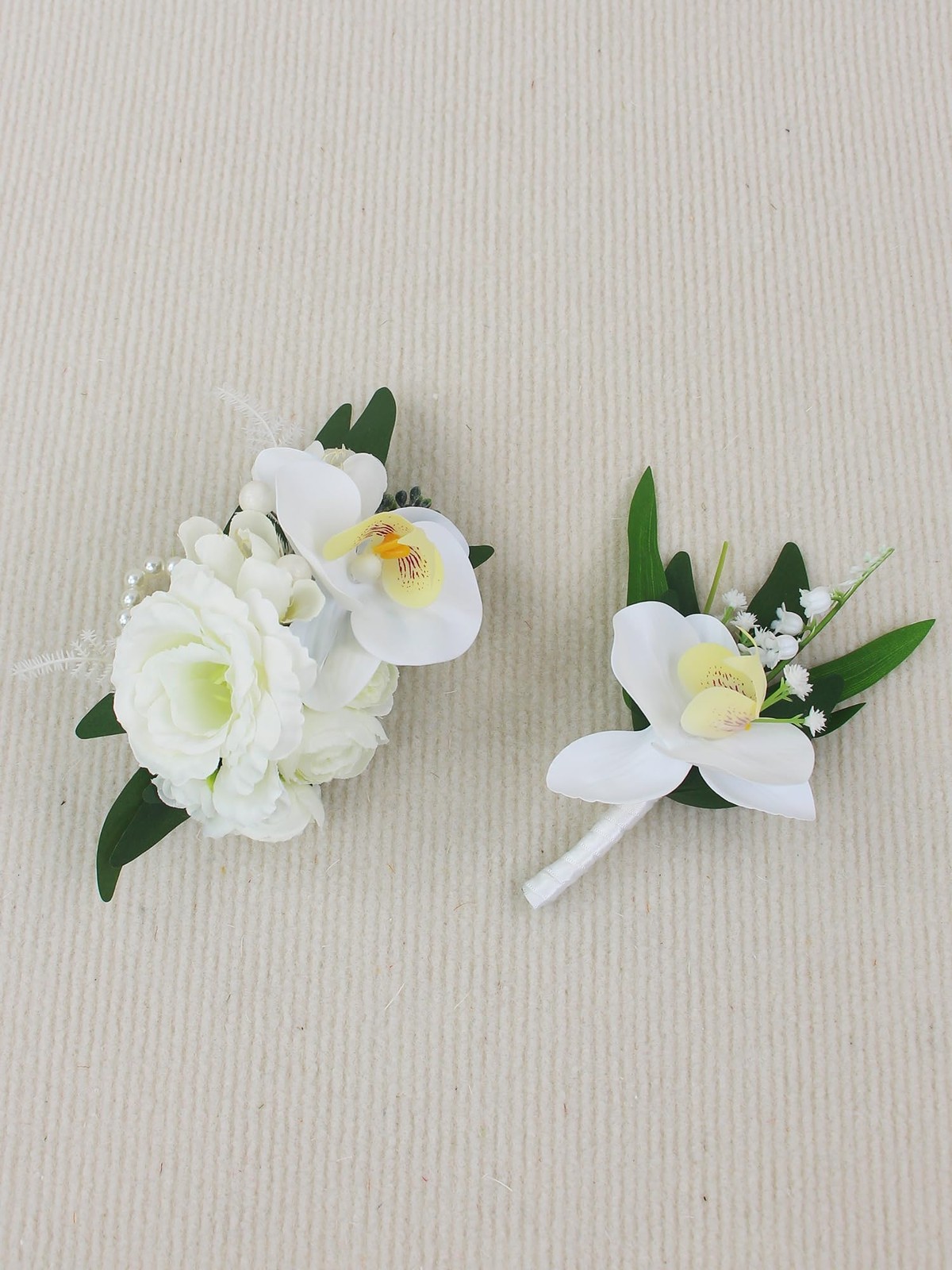 White Orchid Corsage and Boutonniere Set for Prom Homecoming
