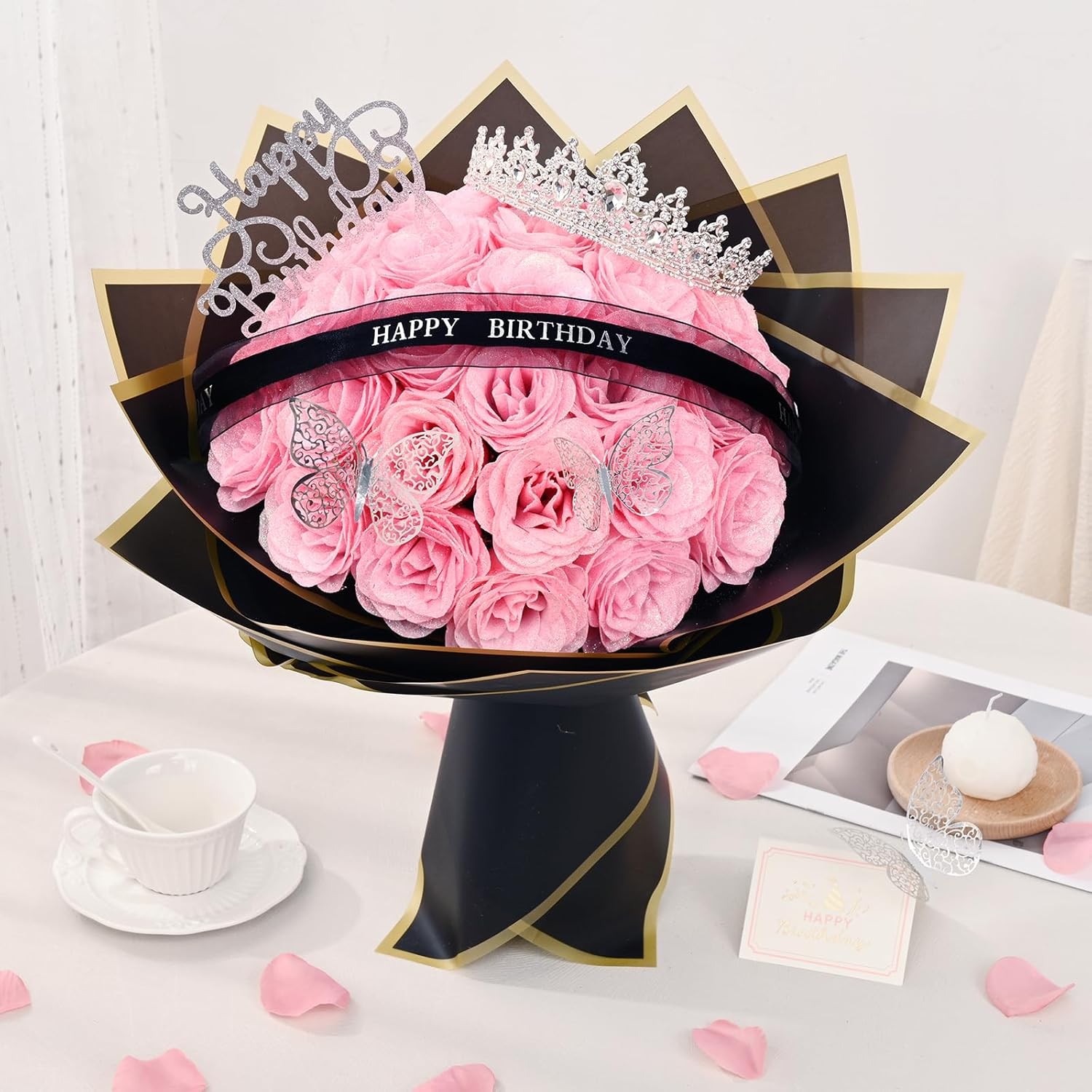 Waipfaru Glitter Roses Bouquet,Birthday Gifts for Women Mom,DIY Fake Flowers Bou