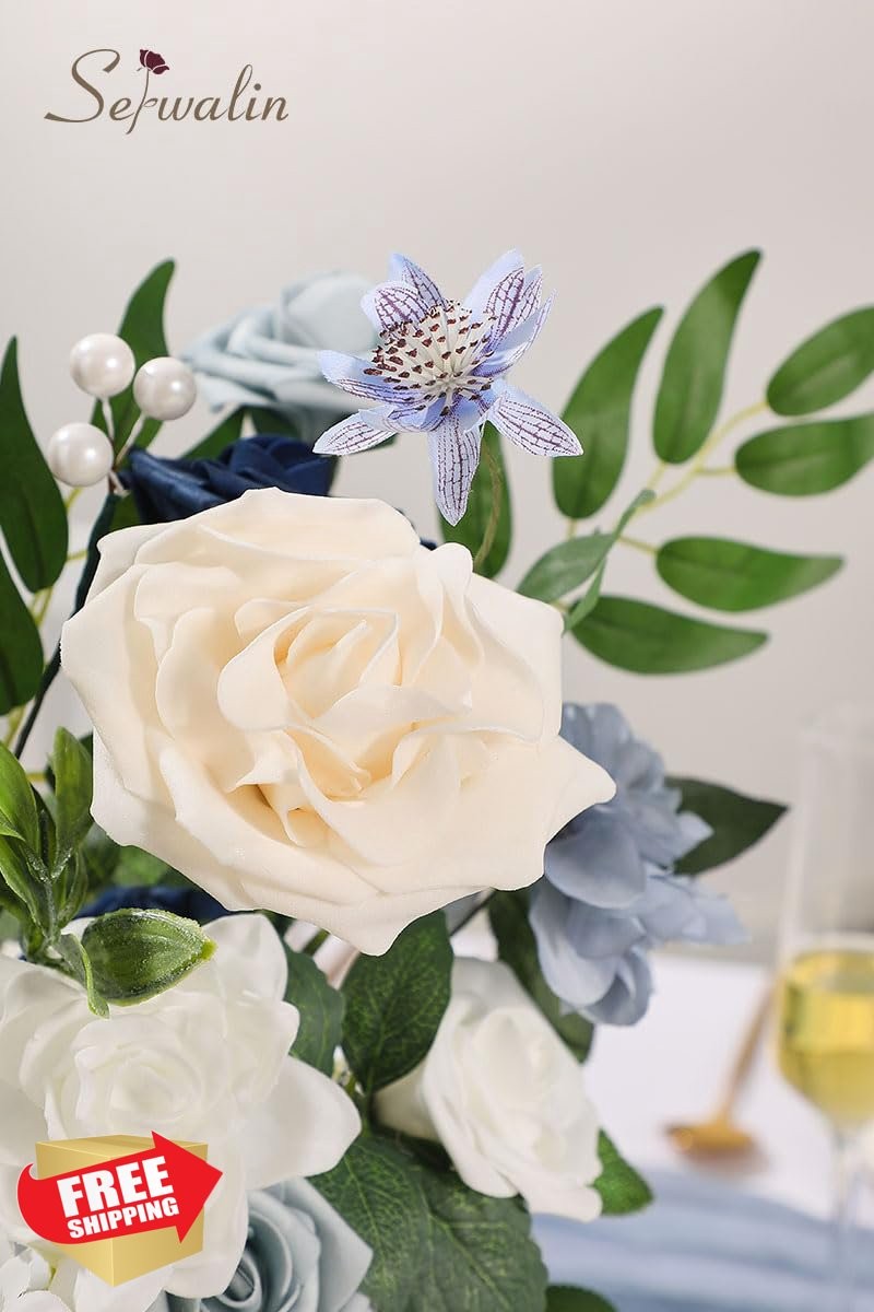 Serwalin Dusty Blue Navy White Flowers 1 Box