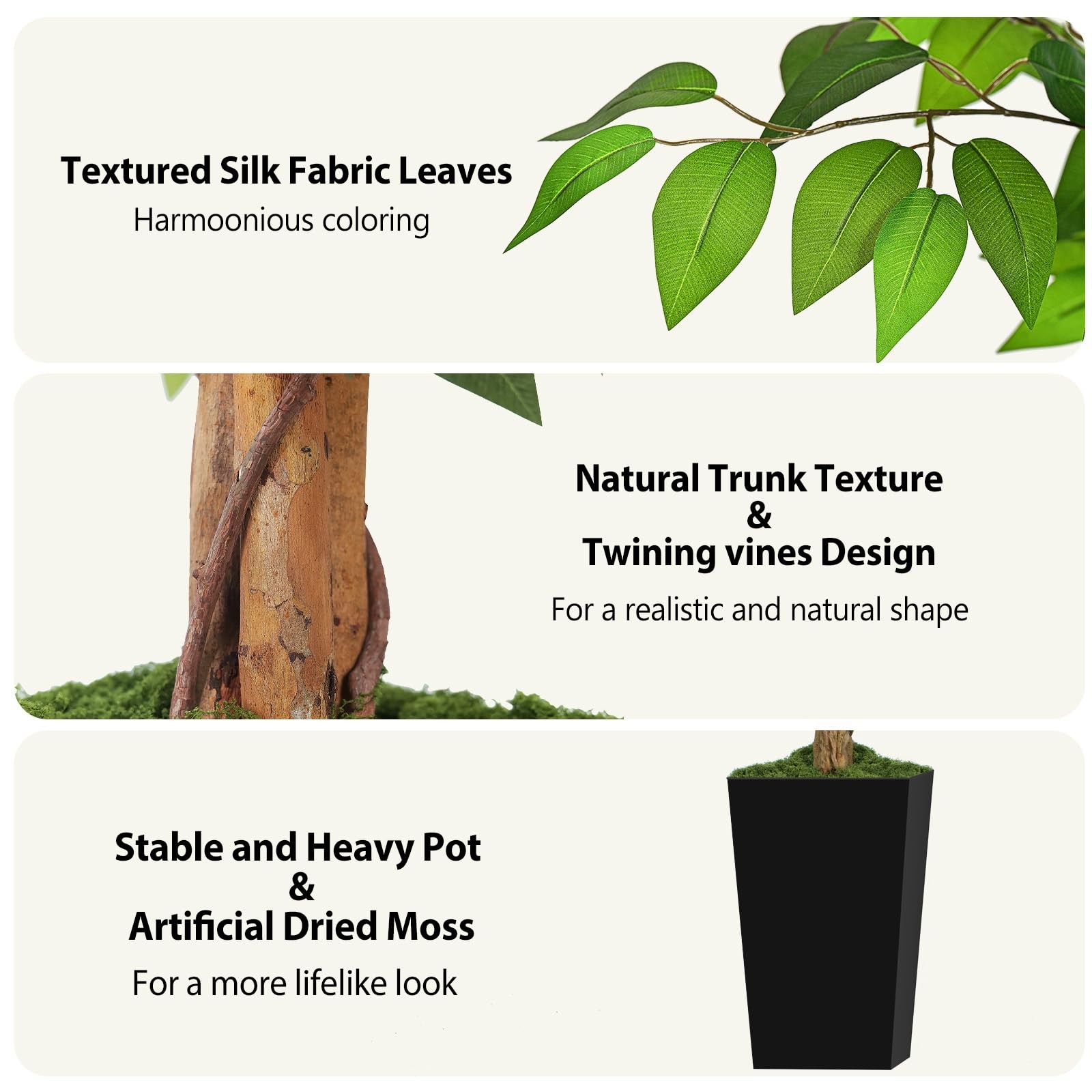 Keeplush 5ft Ficus Artificial Tree with 3 Natural Curved Trunks, 60″ Tall Lus…