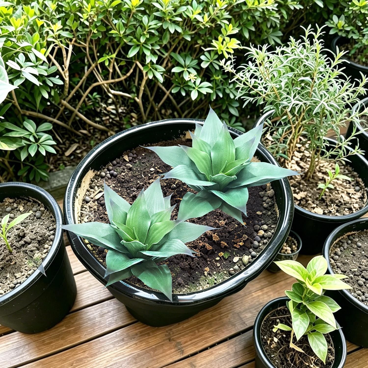 2 PCS Artificial Agave Plants, 9 Inch Realistic Fake Succulents Planter Porch…