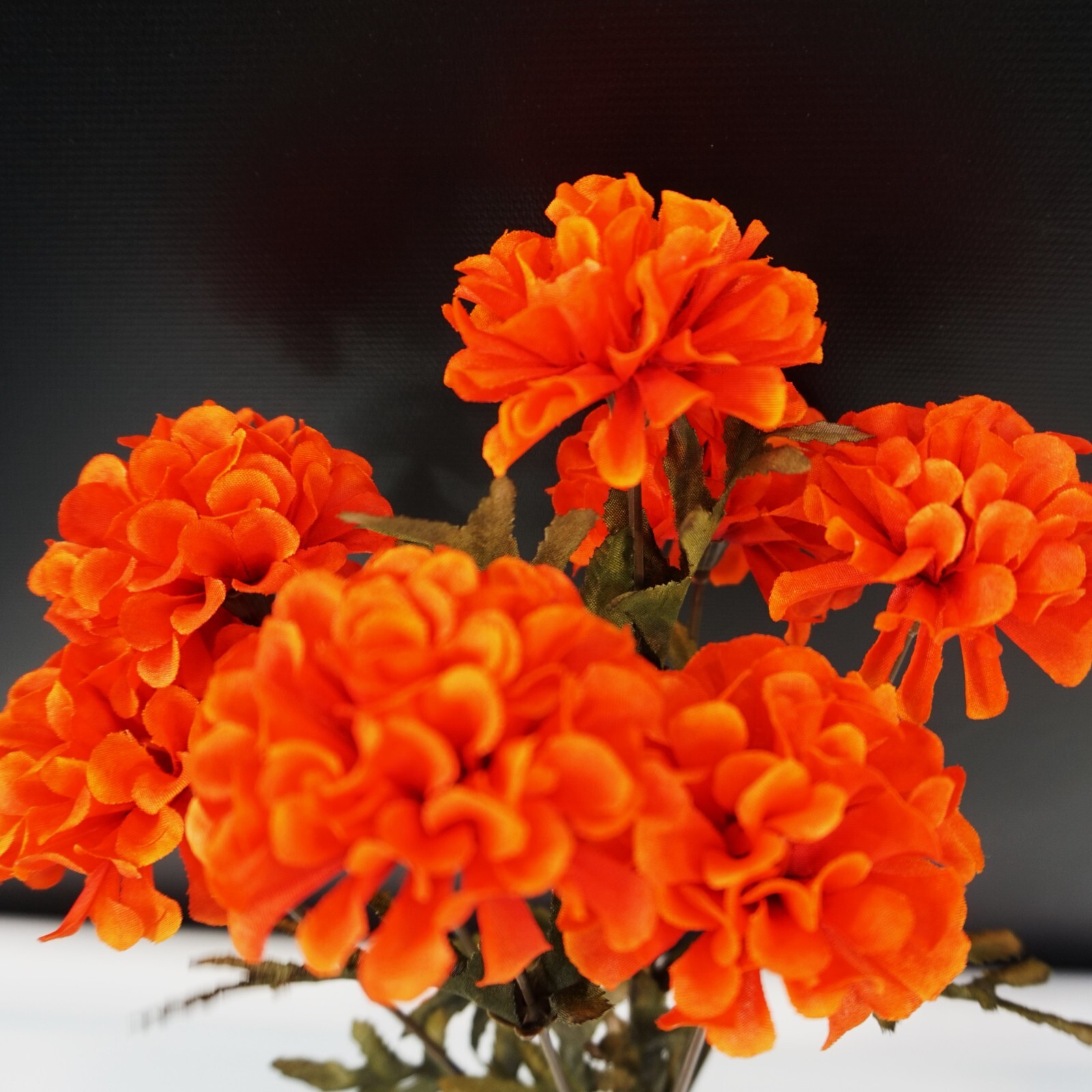 Red Marigold Floral Bush Poly Silk Artificial 13 In