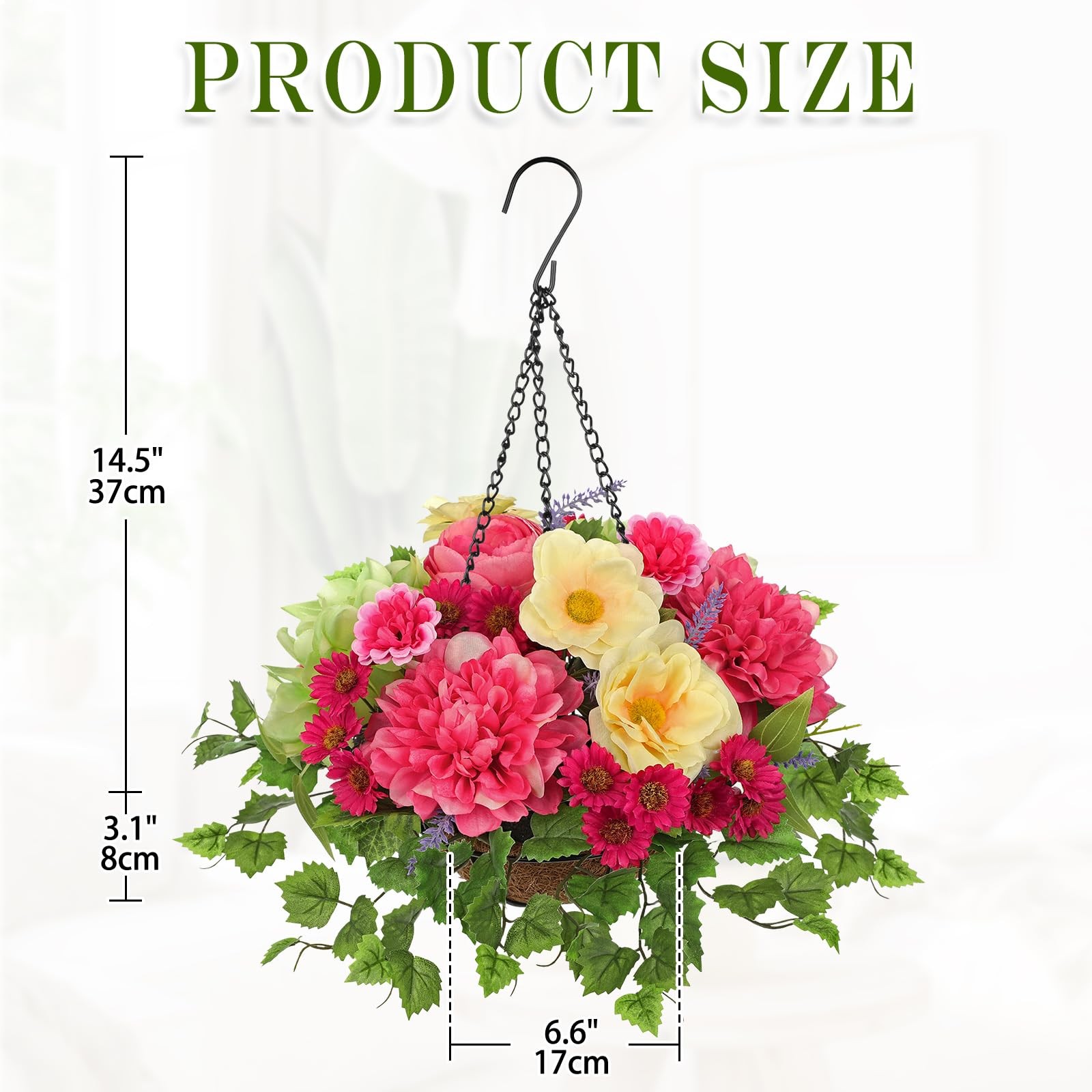 Artificial Hanging Basket Flowers with Chain Hook, Fake Hanging Flowers with …
