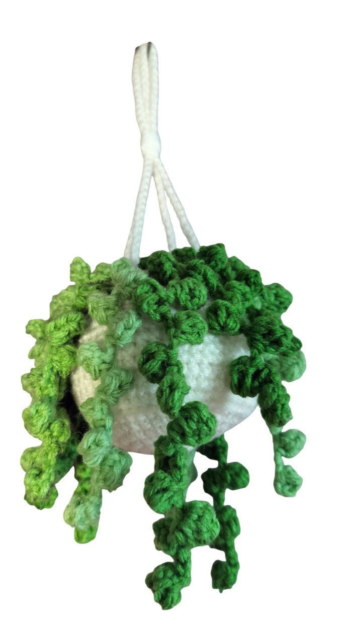 CROCHET HANGING PLANT Small White Pot Handmade New