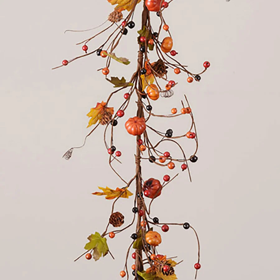 New Halloween Fall PINE CONE PUMPKIN ORANGE BLACK BERRY GARLAND Swag Vine 58″