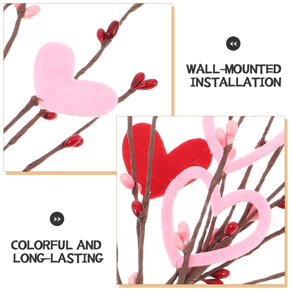 10Pcs Romantic Heart Shaped Artificial Berry Stem Picks for Valentine Decor