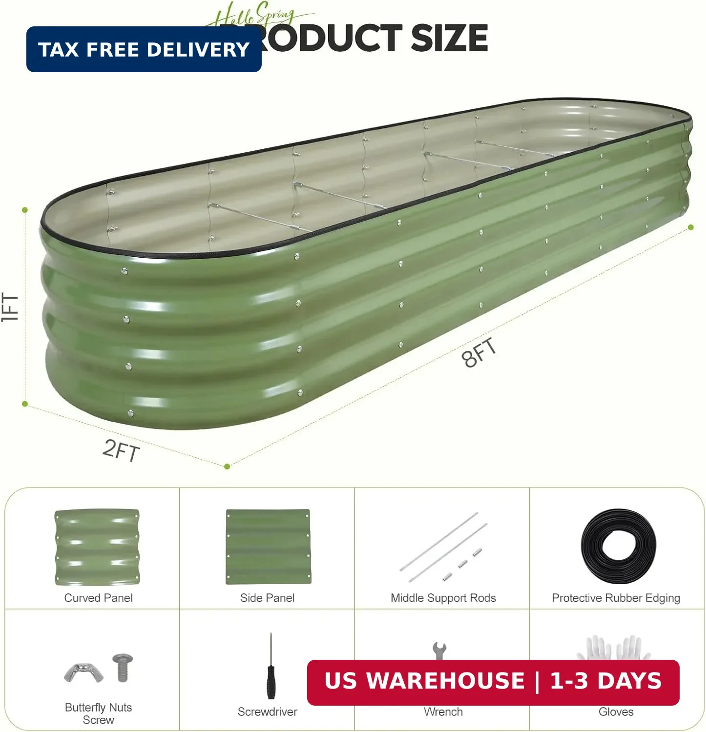 Galvanized Raised Garden Bed 1 Pack, 8x2x1ft Oval Metal Planter Box Outdoor with