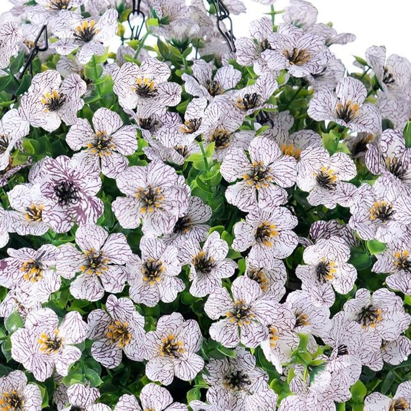 Artificial Fake Hanging White Plants Flowers Basket for Outdoor Fall Winter, Fau