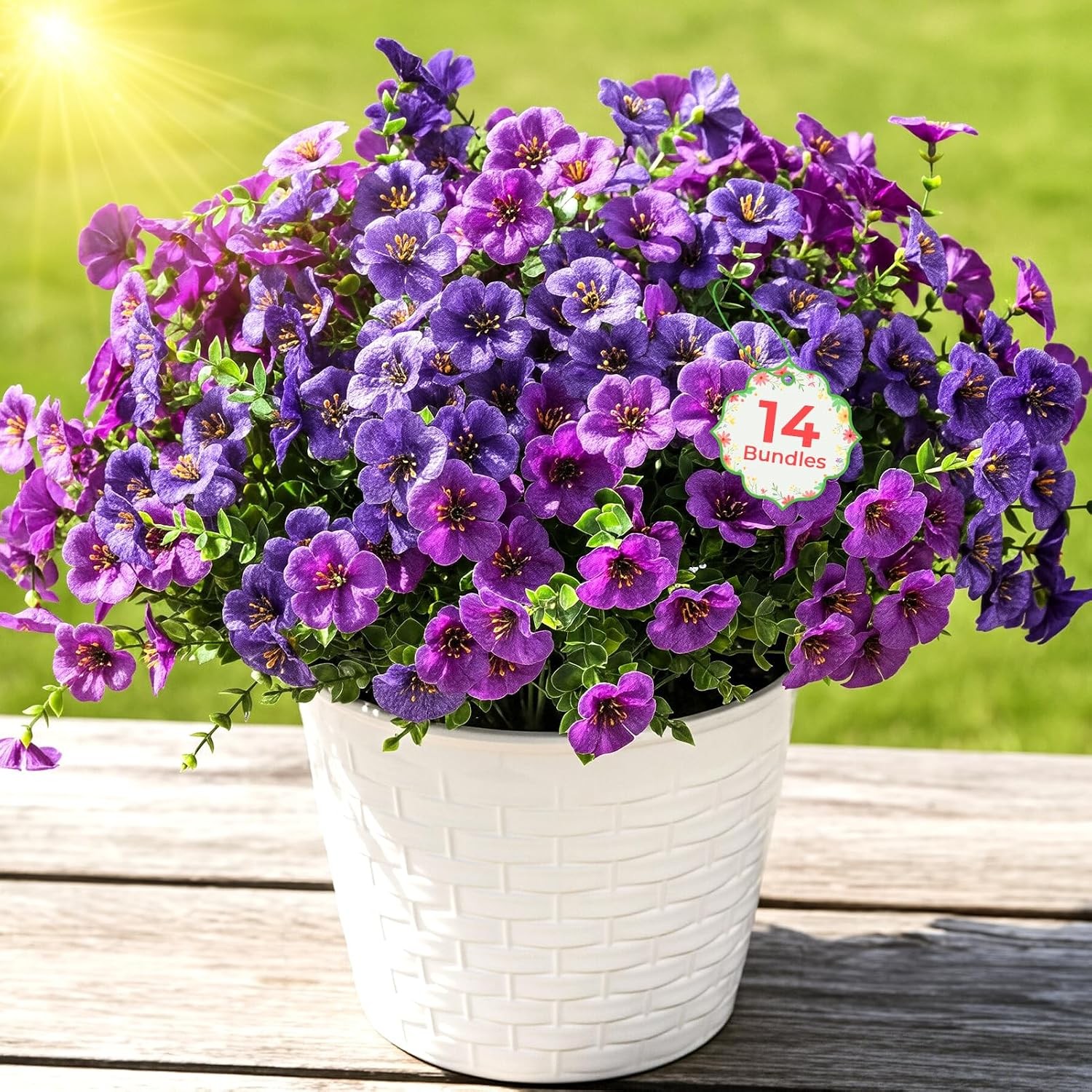 2 Set 24″ Artificial Geraniums with Stakes Outdoor, UV Resistant Artificial
