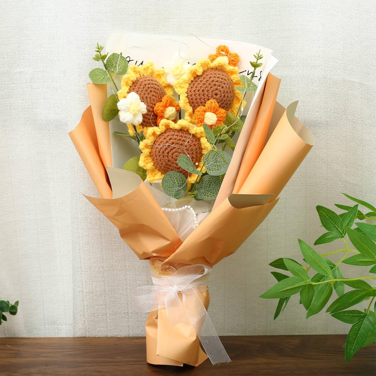Crochet Flower Bouquet Knitted Sunflower Plush Artificial Gift Mother Day
