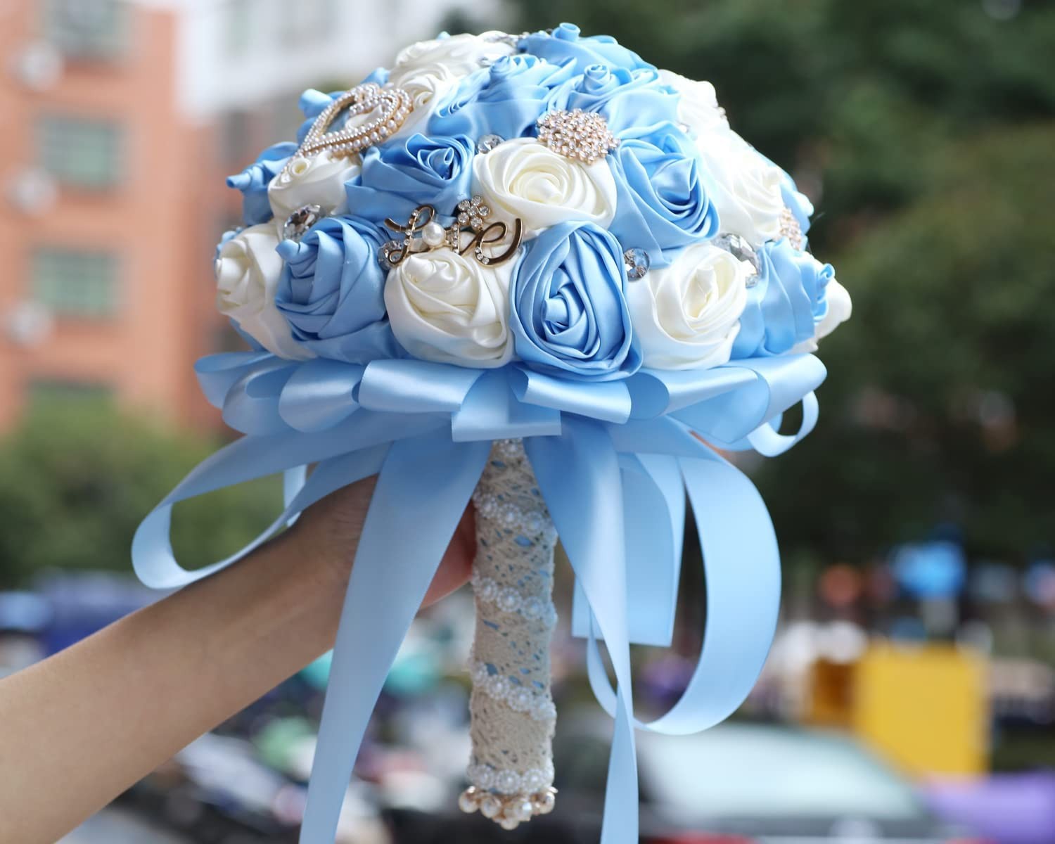 7.1 Inch Handmade Satin Rose Bridal Bouquet Toss Round Wedding Bouquet Throw …