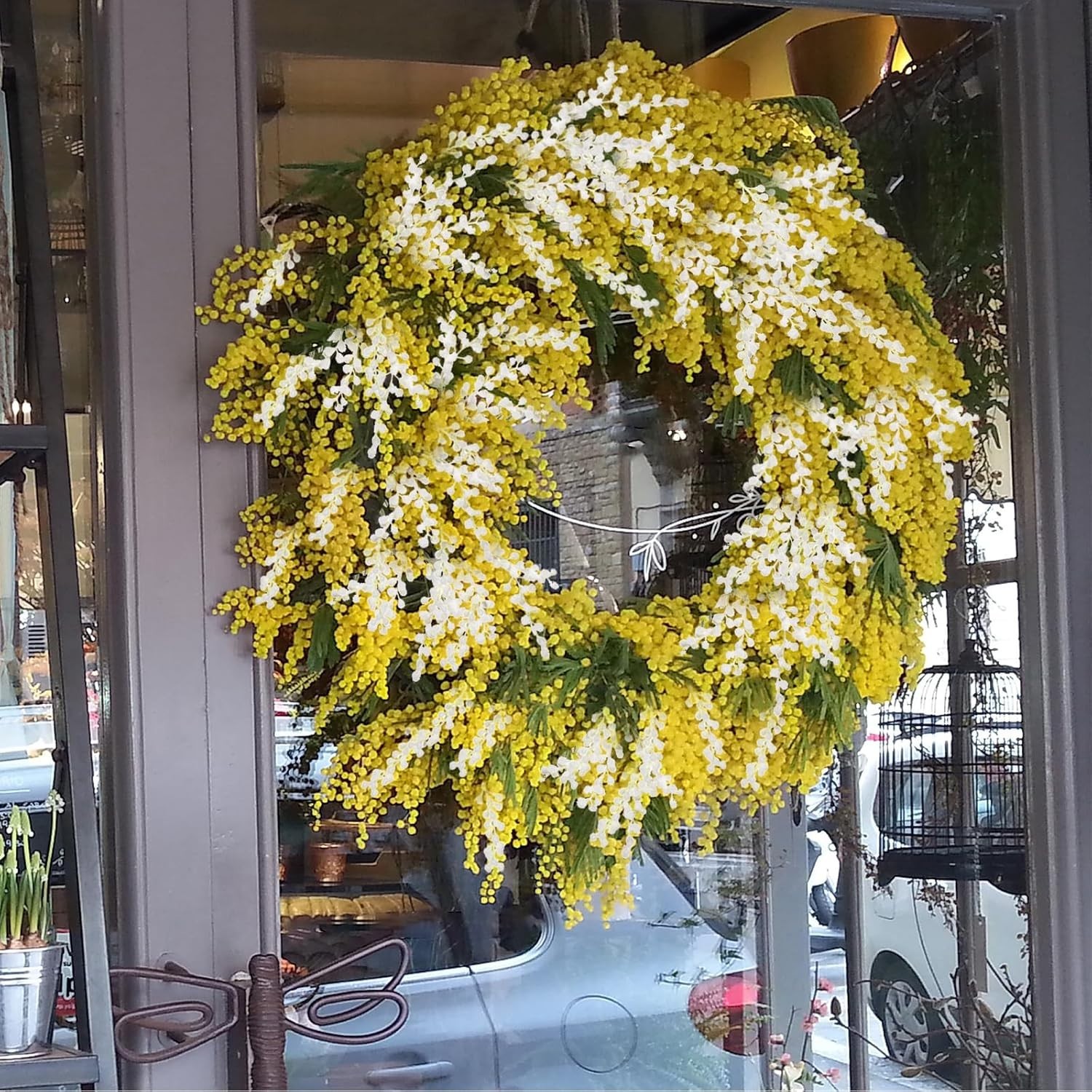 Artificial Mimosa Flowers 16.5″ 6PCS Yellow And White Acacia Spring Stems