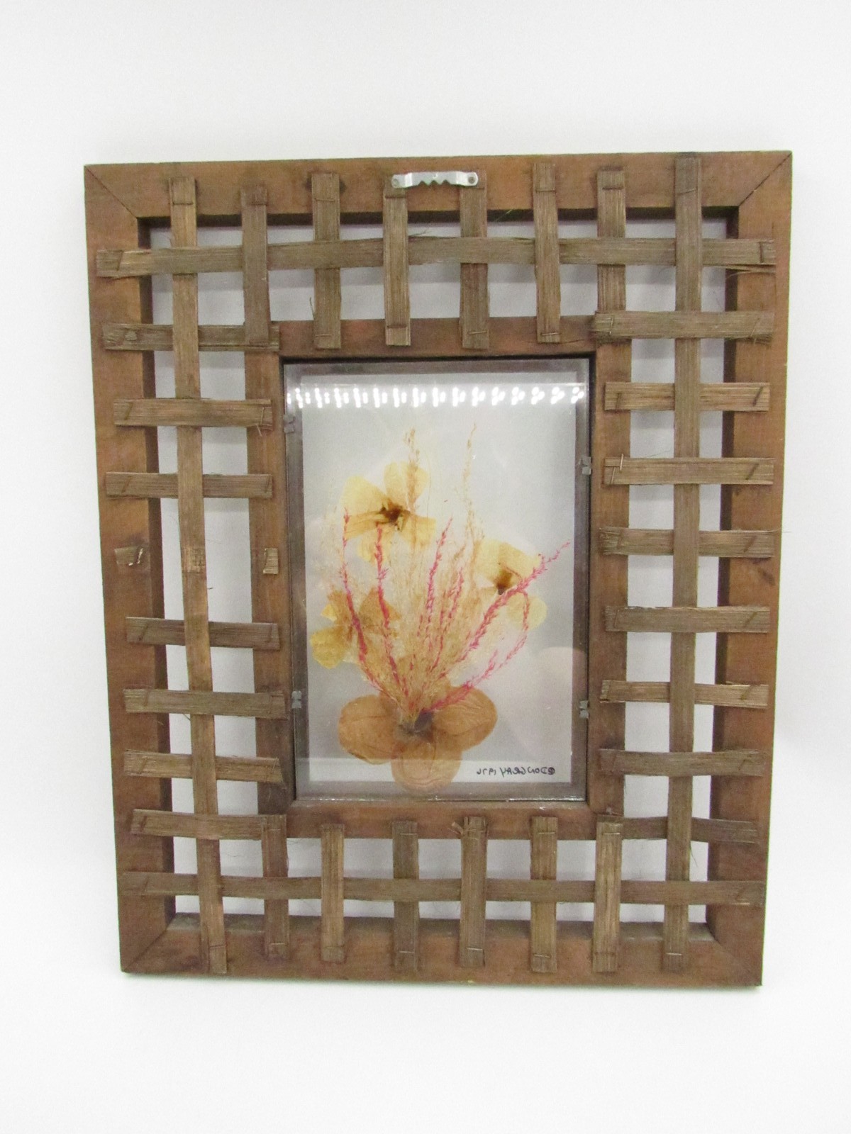Vintage Don Gray 1976 Dried Floral Glass Pressed Art Wall Hanging Wood Frame
