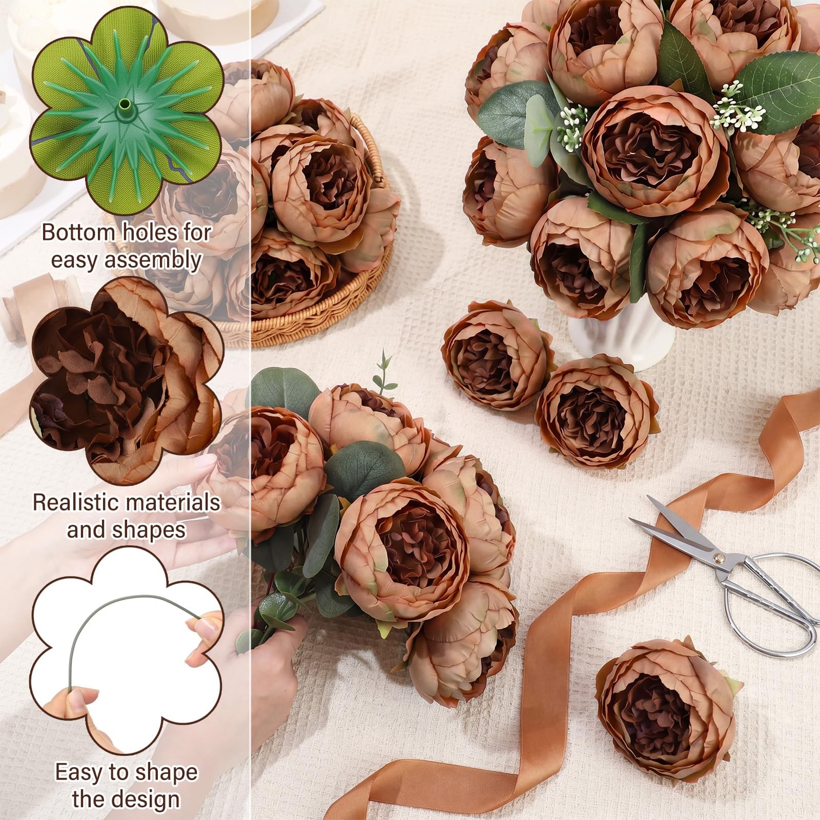 50 Pcs Artificial Peony Flower Bulk 3.5 Inch Silk Peony Flowers Heads with St…