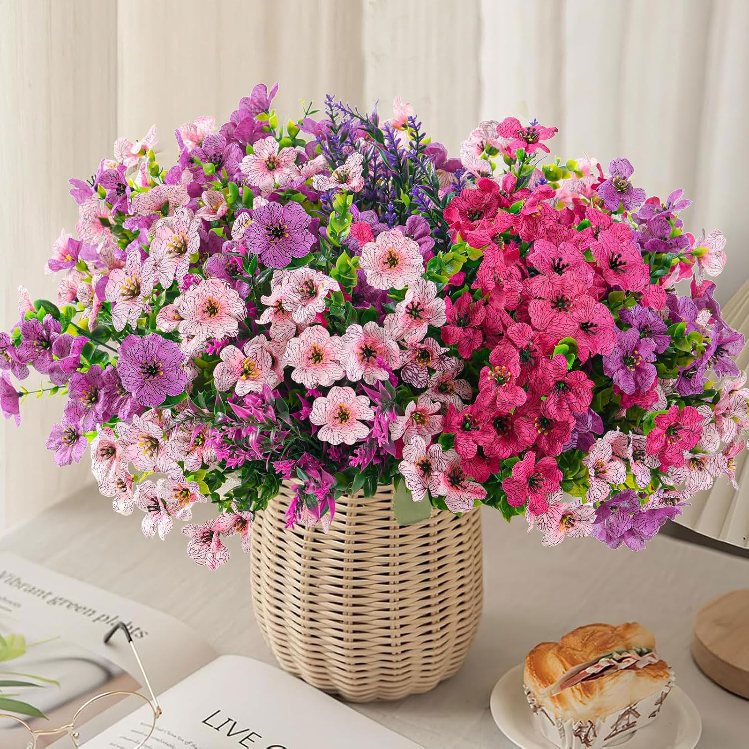 UV Resistant Artificial Flowers – 12Pcs Mixed Color for Indoor & Outdoor Decor