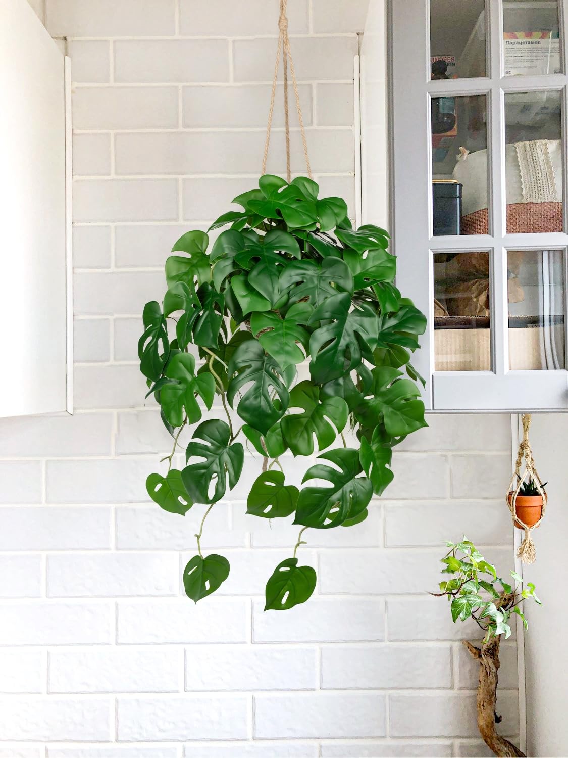 Large Fake Hanging Plants in Pot for Indoor & Outdoor, Long Artificial Hangin…