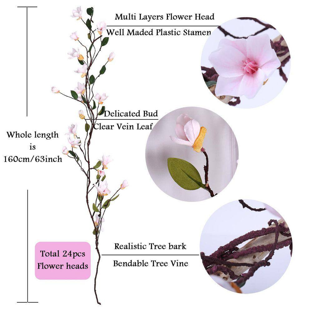 10 In. Magnolia Series Pink Artificial Magnolia Flower Tree Vine for Wedding Arc