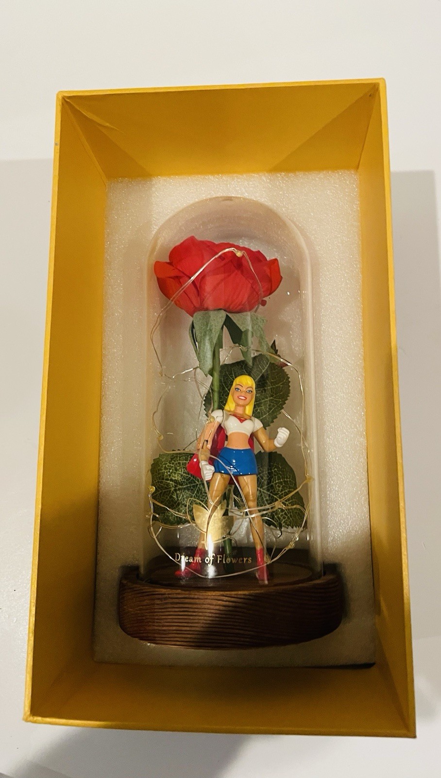 Dream Of Flowers Beauty and The Beast Rose Red Lasts Forever Wood Base lighted