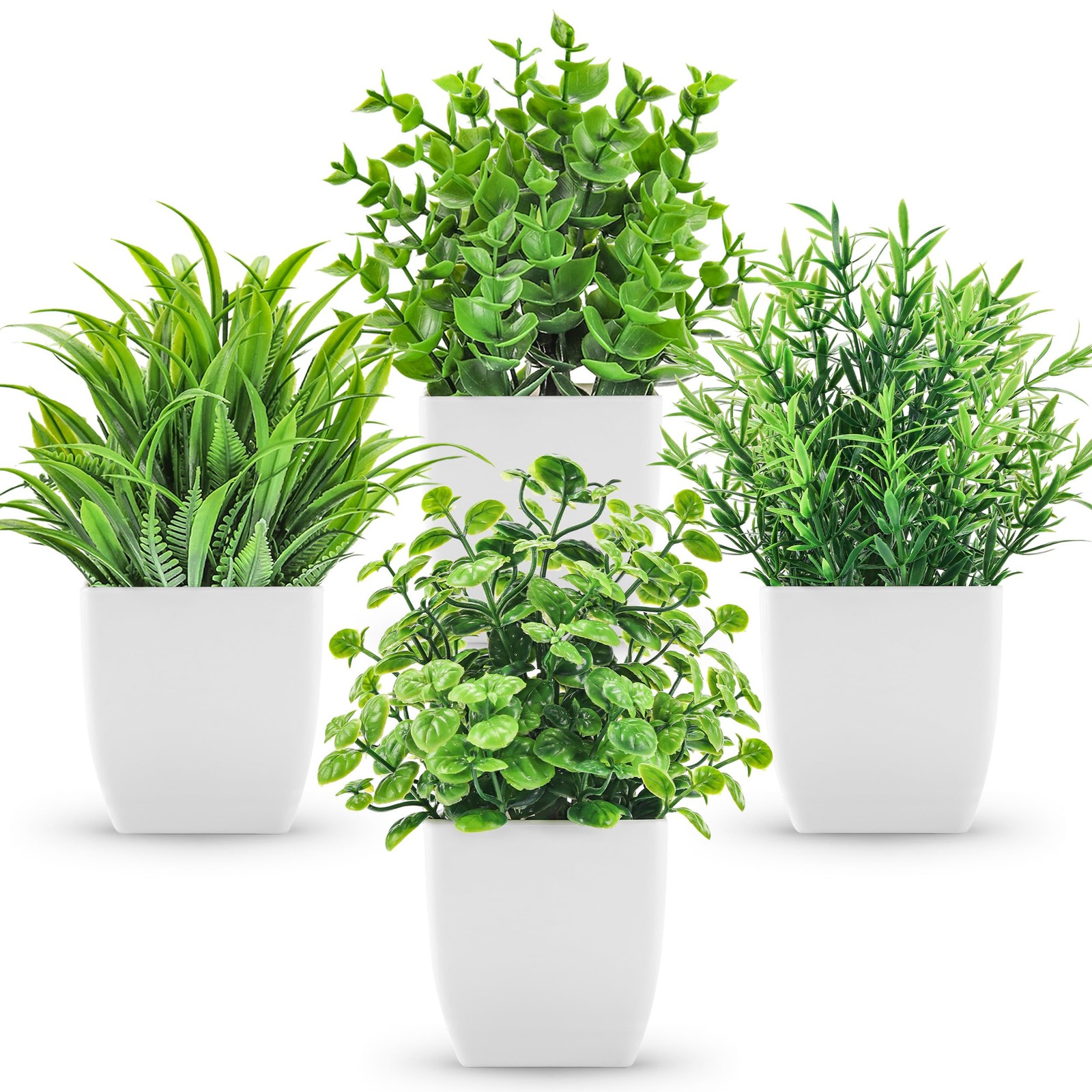 4 Pack Small Fake Plants White Bathroom for Home Bedroom Bathroom Kitchen Decor