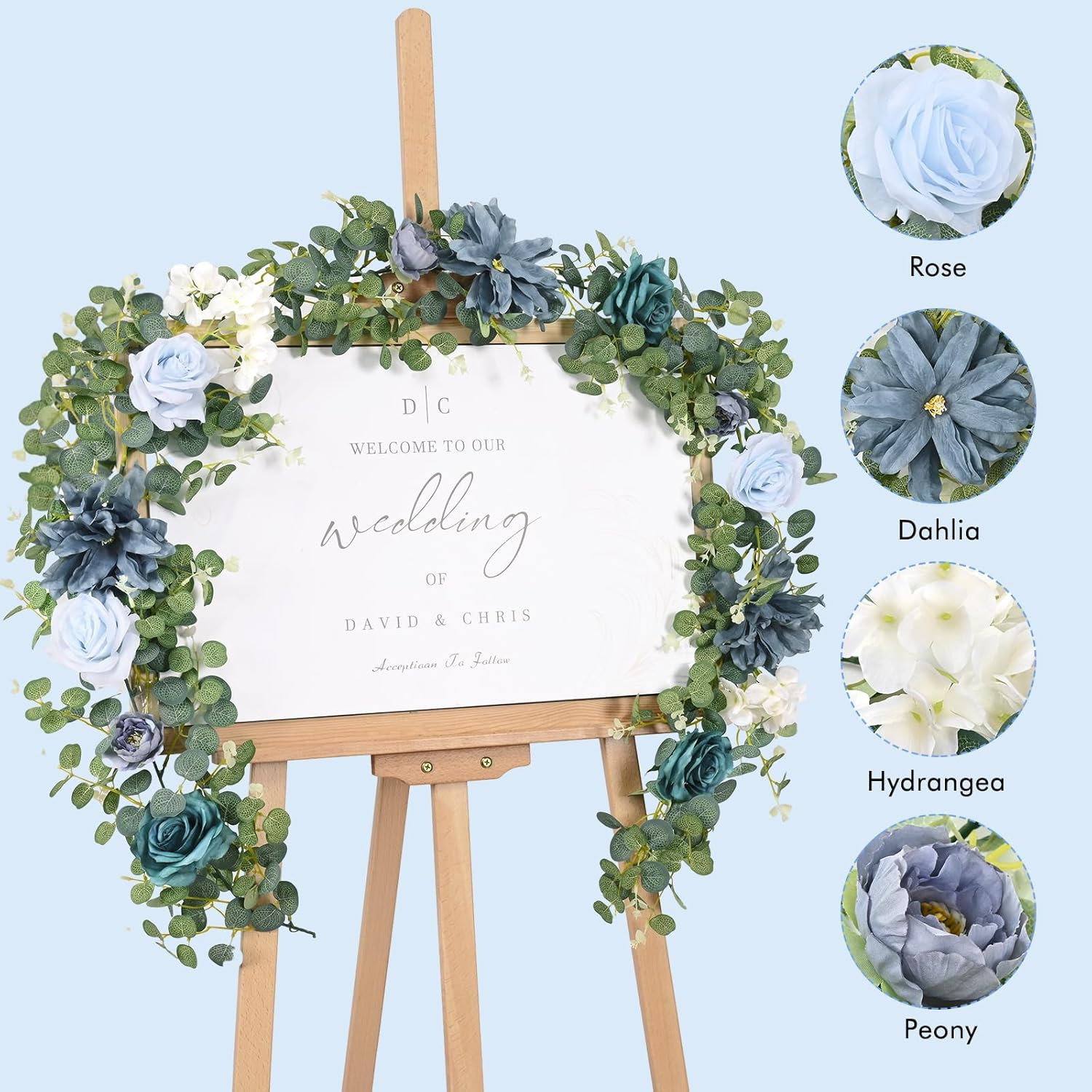6.07Ft Artificial Eucalyptus Garland with Flowers – Wedding Table Decorations, F