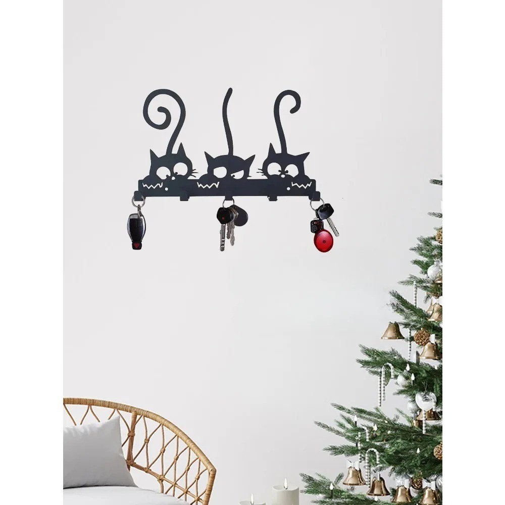 Vintage Black Wall Mounted Metal Coat Rack Hooks for Hats Keys Organization