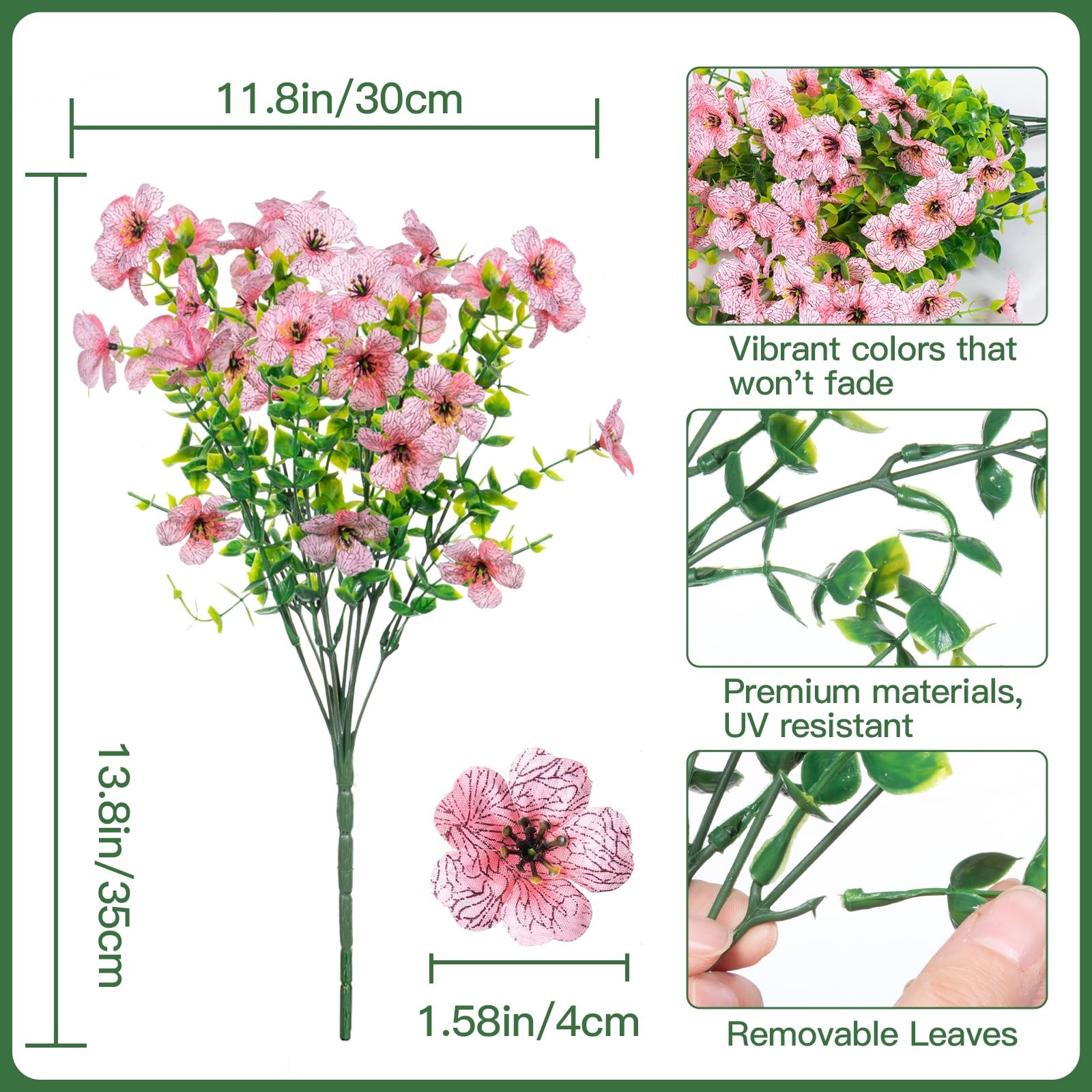 24 Bundles Artificial Flowers for Outdoors Decoration, UV Resistant Faux Silk…