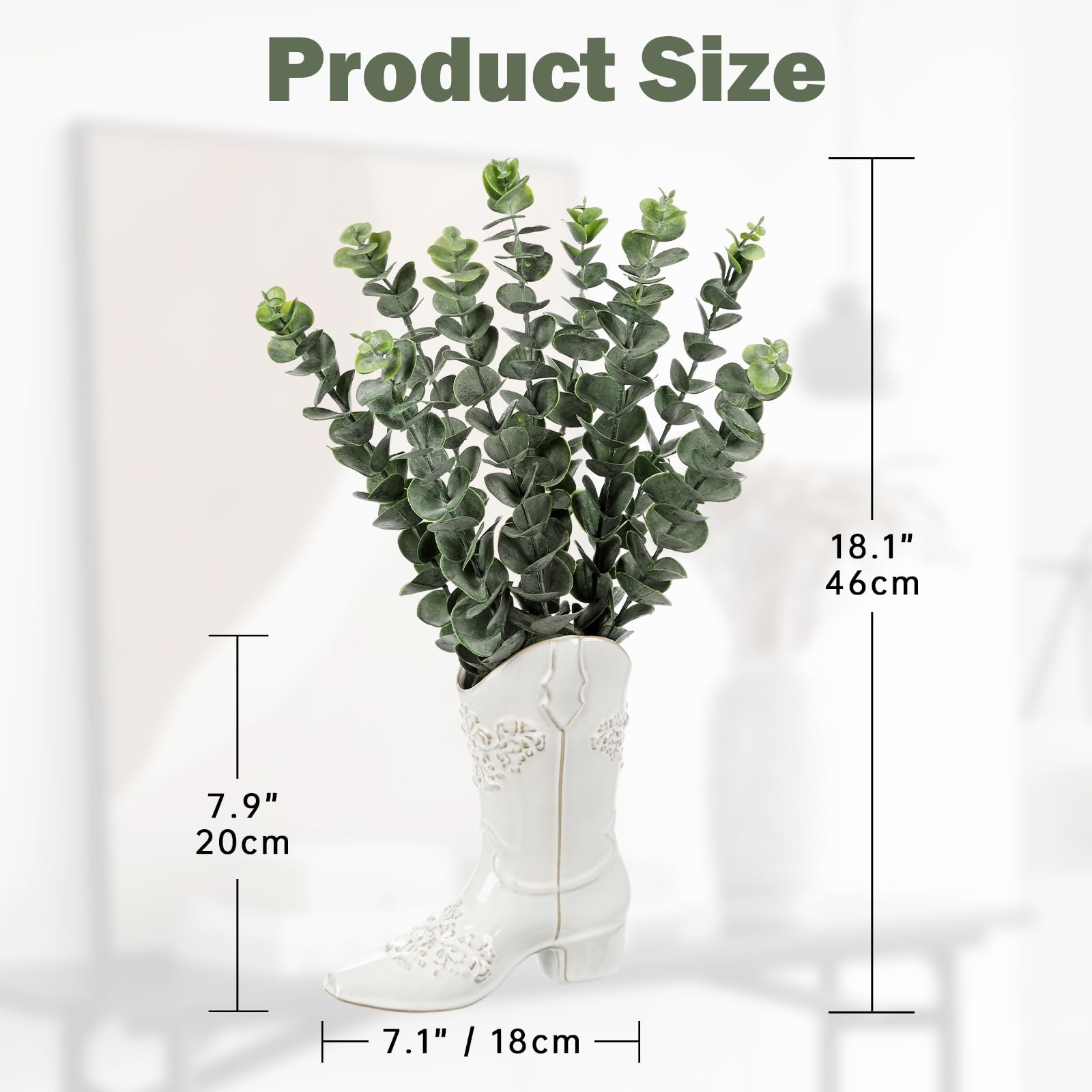 Artificial Eucalyptus Plant in Ceramic Cowboy Boot Vase Faux Greenery Potted …