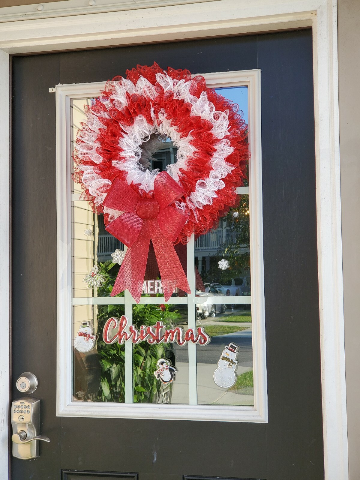 CHRISTMAS red white Deco Mesh Wreath Wall Decor Decoration Double Front Door NEW