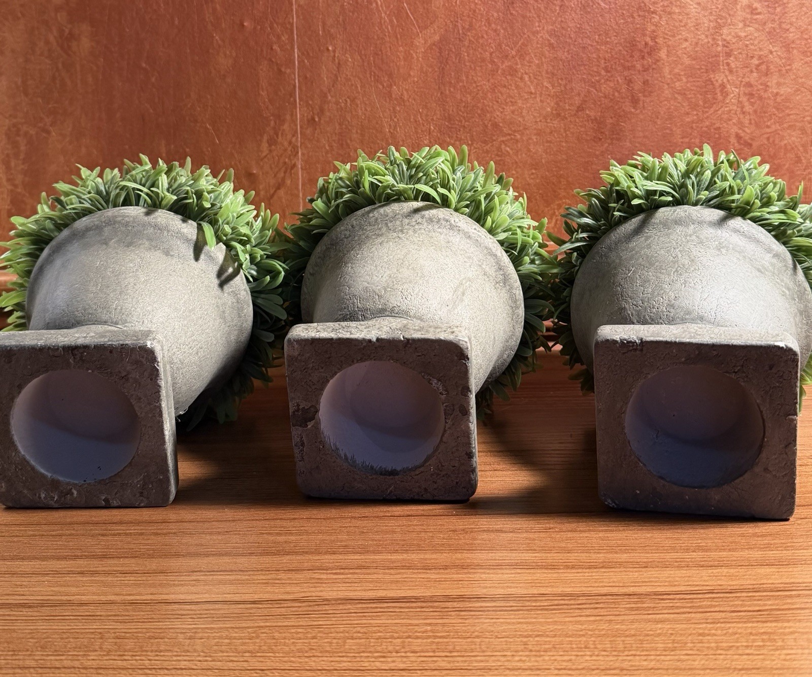 Set of 3 Artificial Podocarpus Faux Grass Plant Pot- Round 7.5” Decorative