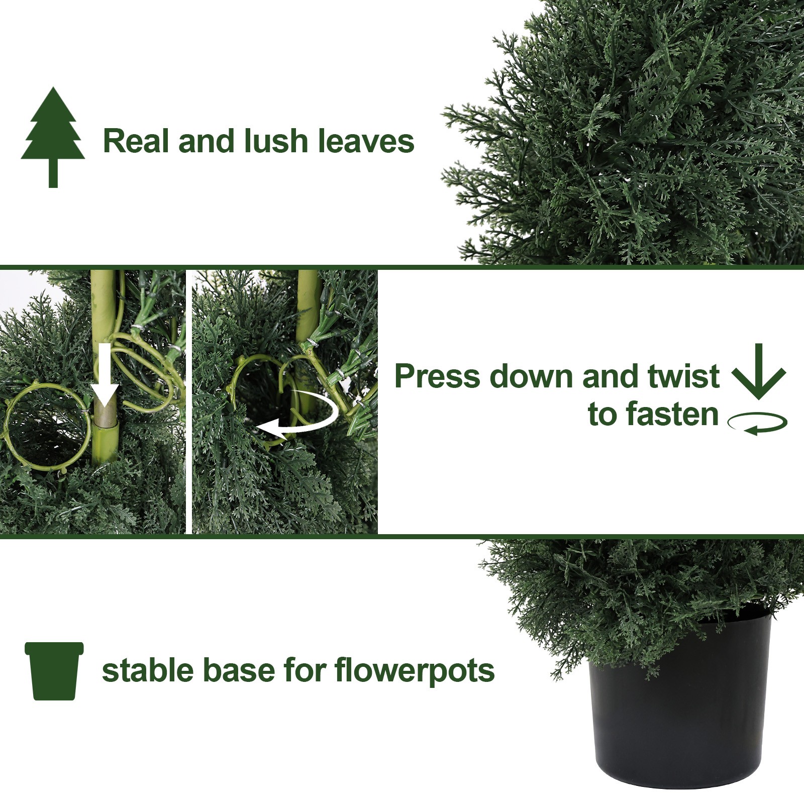 6ft Spiral Artificial Cedar Tree, 2-Piece Set, Green Plastic