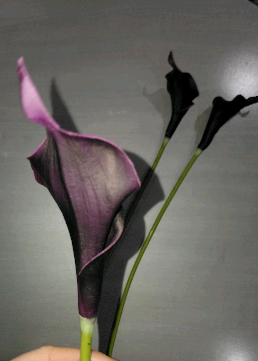 Bundle Of 3 Real Touch Faux Calla Lily Stem –Dark Purple 20.9″