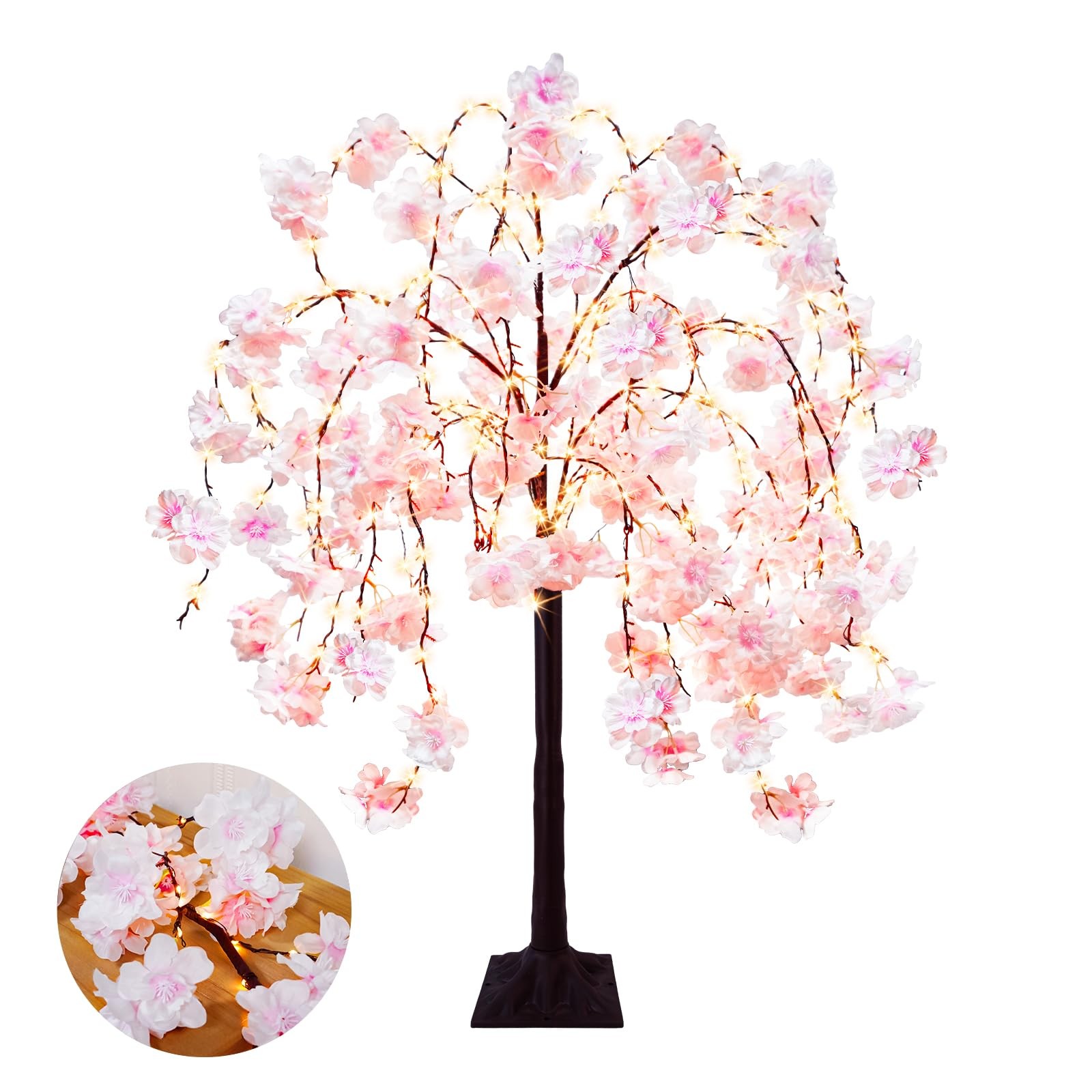 4FT Cherry Blossom Tree with 360 LED Fairy Lights Artificial Lighted Tree wit…