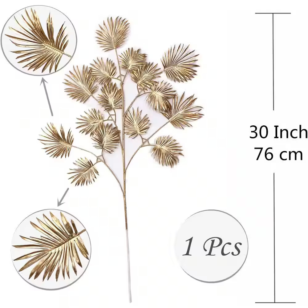 30 In. Artificial Gold Color Family Indoor/Outdoor Plant Type Faux Palm Leaves T
