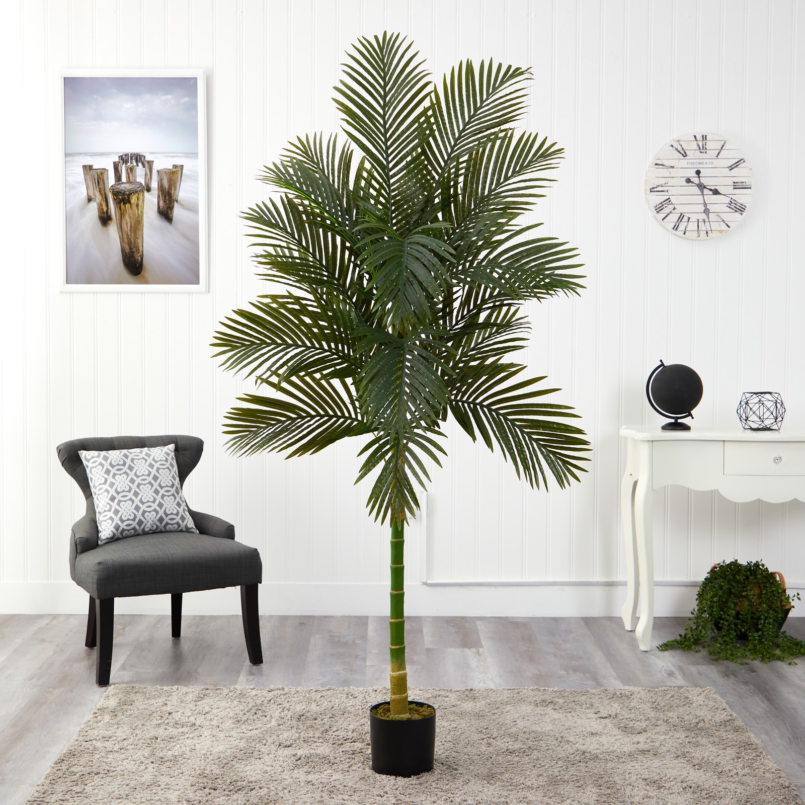 Nearly Natural 7ft Golden Cane Artificial Palm Tree in Green