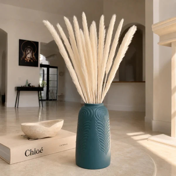 15 Stems Natural WhiteDried Pampas Grass – Fluffy Reed Grass for Home & Wedding