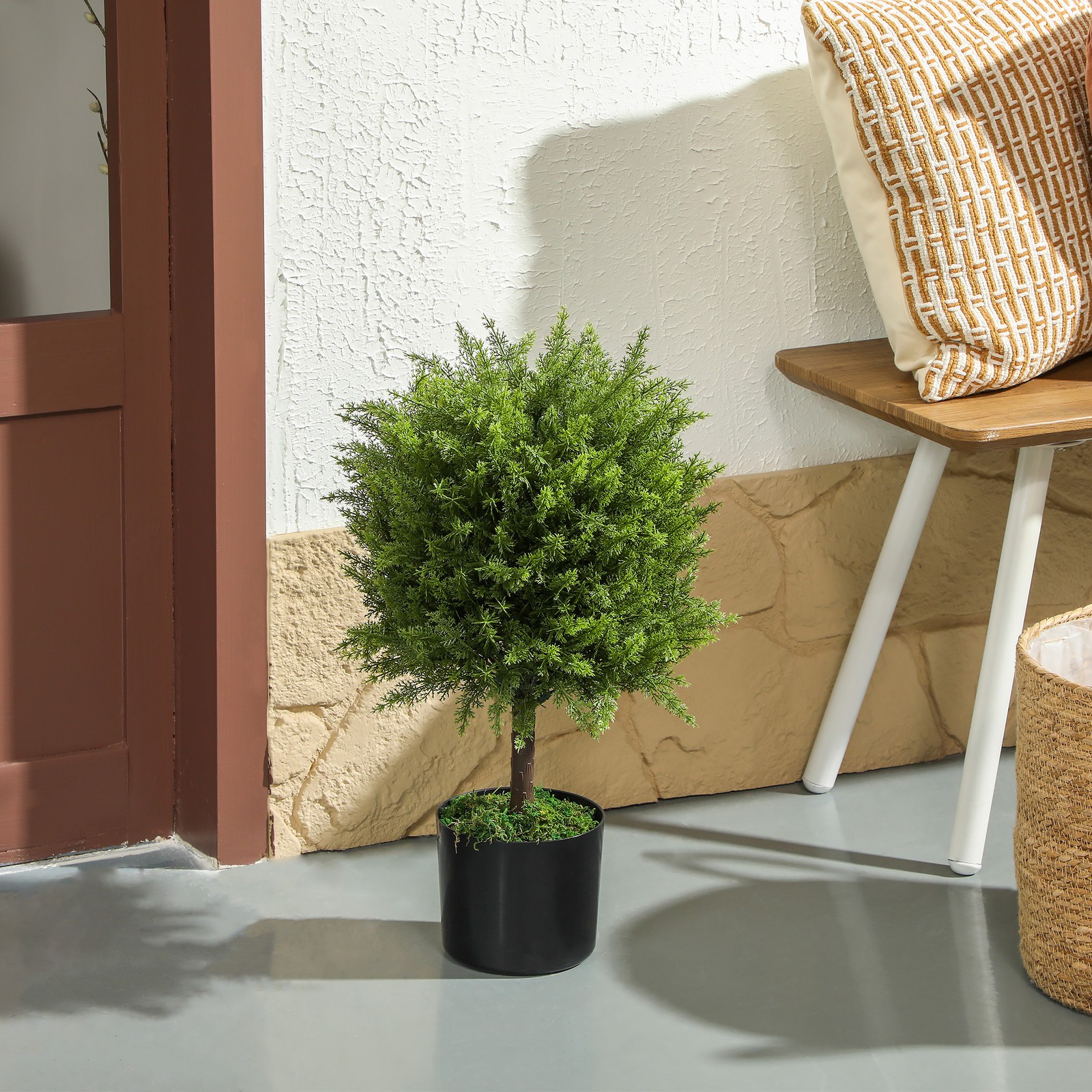 HOMCOM Set of 2 Decorative Artificial Plants, Cedar Topiary Trees in Pots