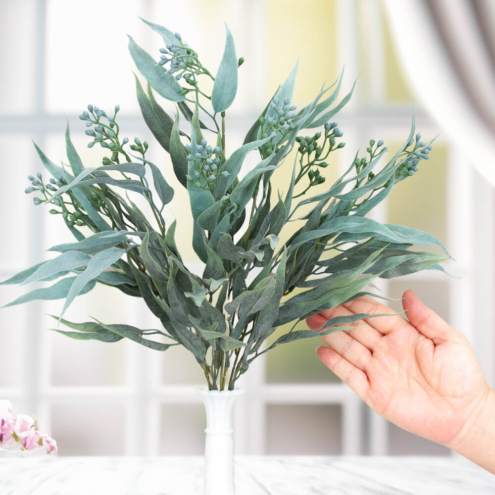 2 Artificial Dusty Blue Green Seeded Eucalyptus 14″ Indoor / Outdoor Bushes