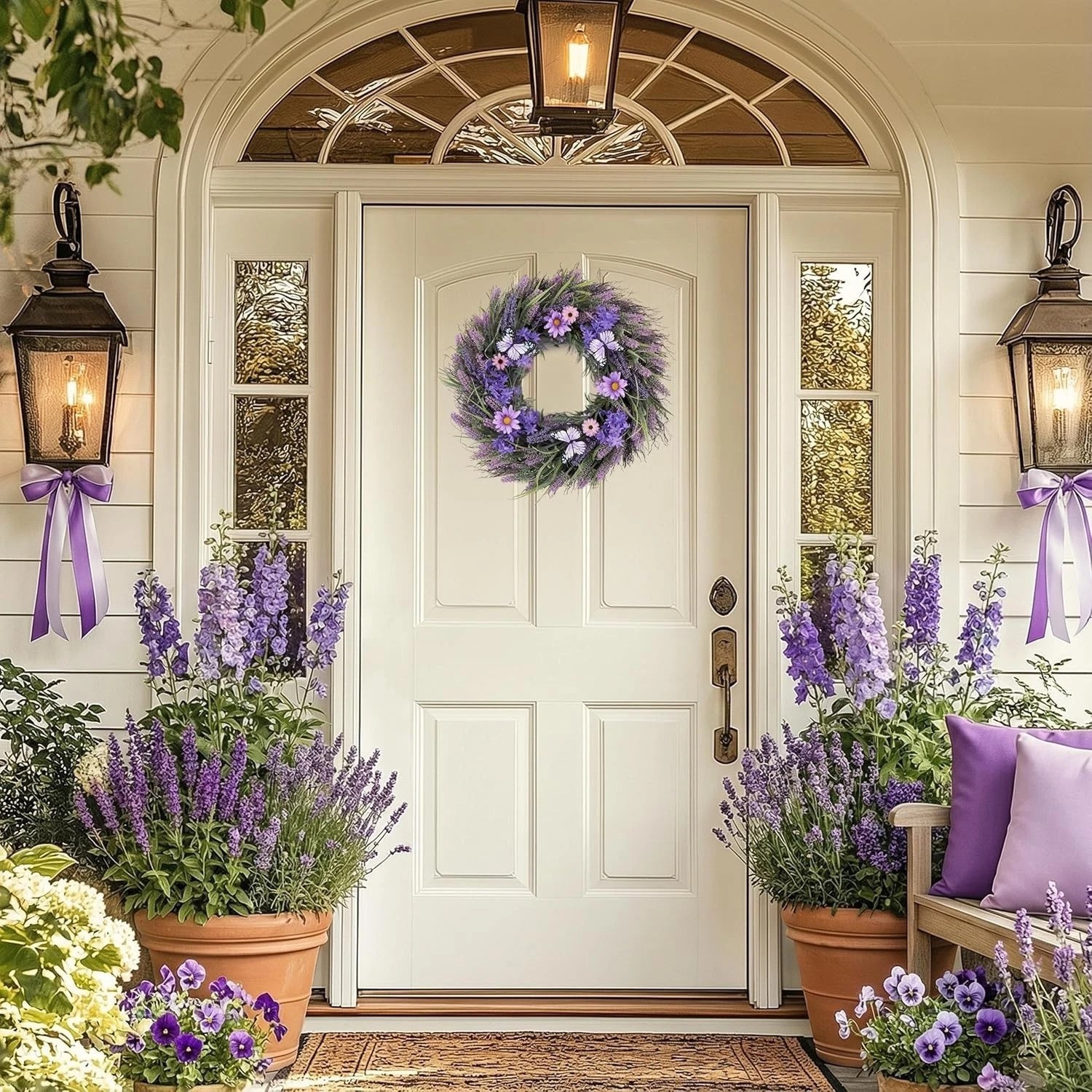 Spring Summer 24” Wreath with Warm LED Lights & Realistic Butterfly Accents