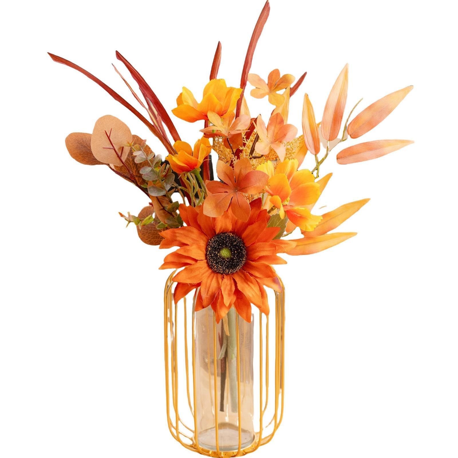 Fall Artificial Flowers 18.5 Inch Autumn Fake Silk Orange Sunflower Wedding
