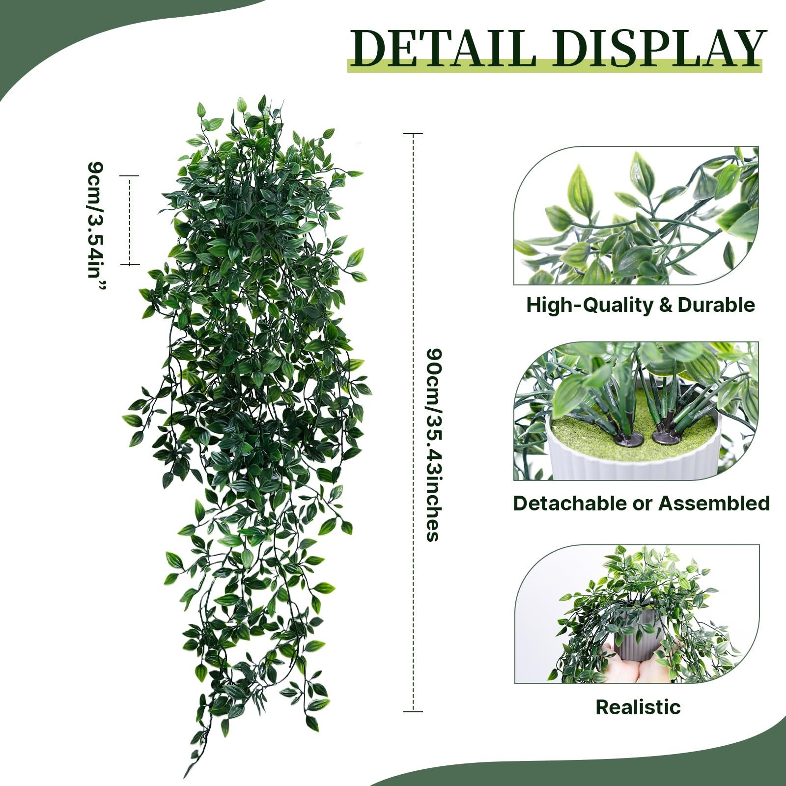 Artificial Hanging Plants for Shelf, 2-Pack Fake Potted Greenery Faux Mandala…